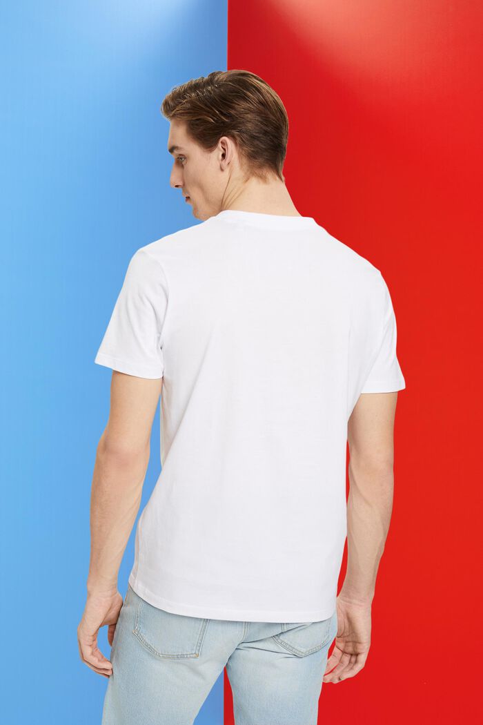 Bawełniany T-shirt z dekoltem w serek, slim fit, WHITE, detail image number 3