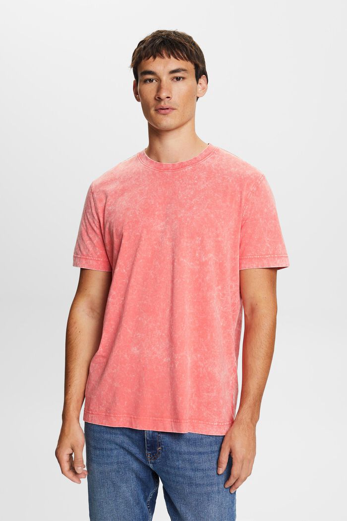 T-shirt z efektem stone washed, 100% bawełny, CORAL RED, detail image number 1