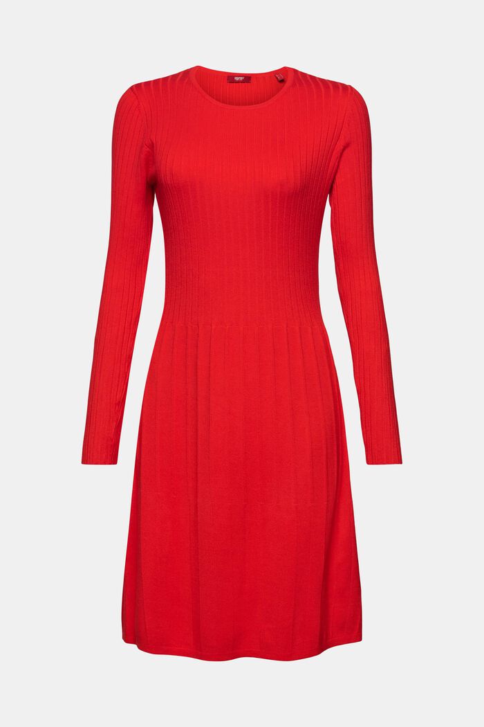 Plisowana sukienka z prążkowanej dzianiny, RED, detail image number 7