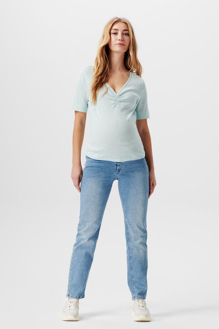 T-shirt z wzorem pointelle, bawełna organiczna, PASTEL BLUE, detail image number 0