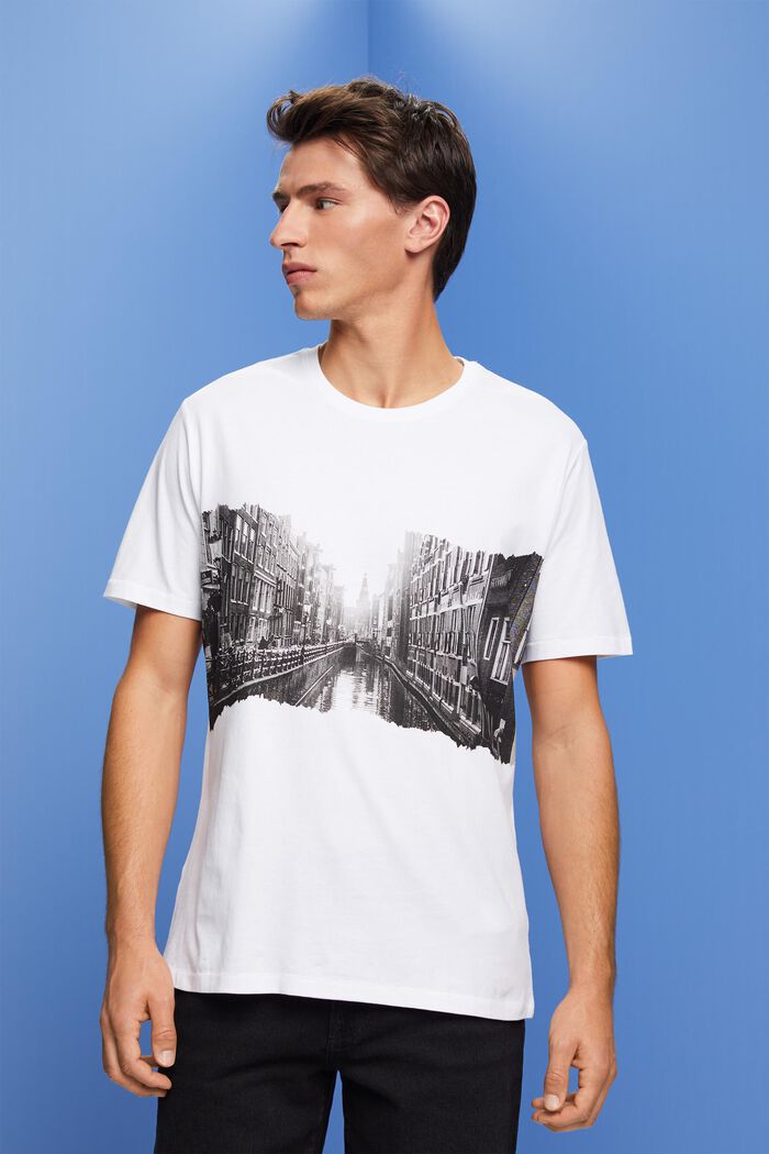T-shirt z okrągłym dekoltem i nadrukiem, 100% bawełny, WHITE, detail image number 0