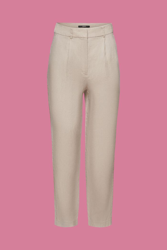 Skrócone, lniane spodnie, LIGHT TAUPE, detail image number 6