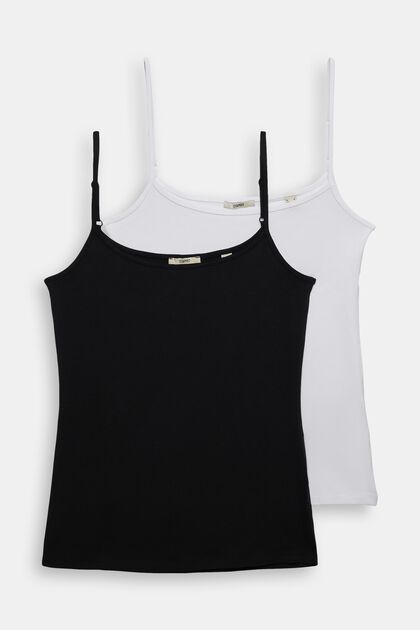 Koszulki na cienkich ramiączkach w 2-paku, WHITE, overview