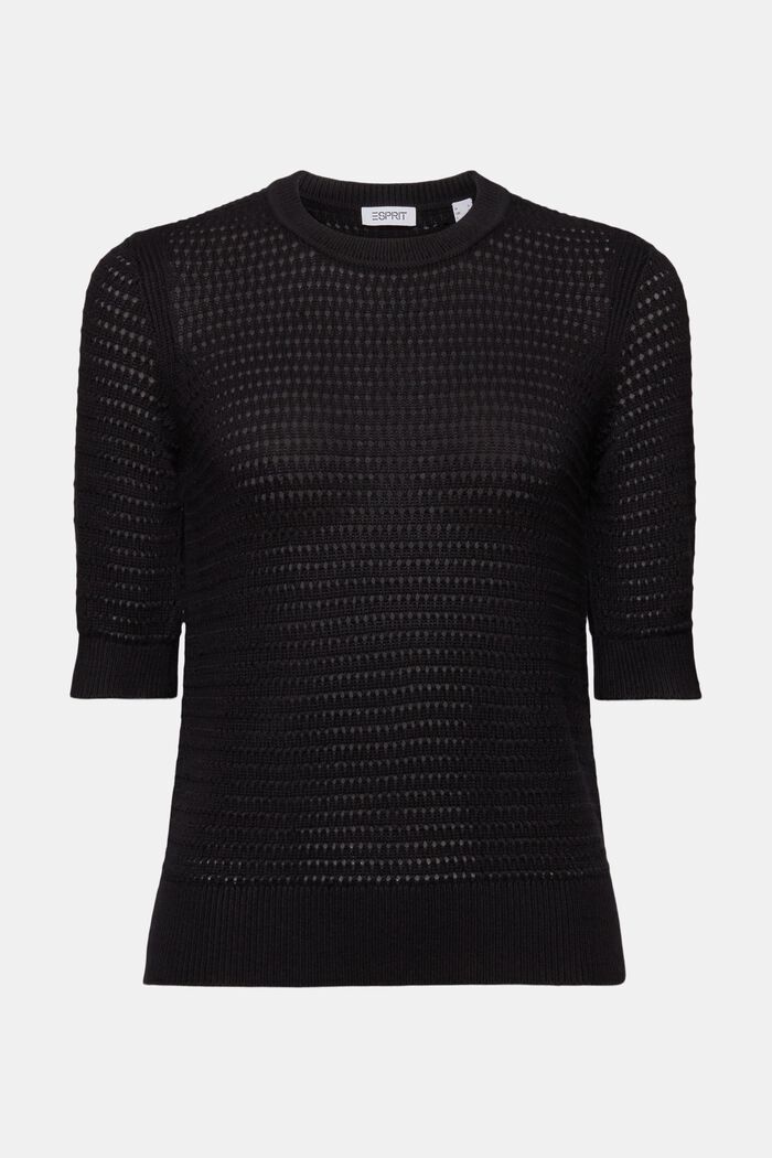 Sweter z krótkim rękawem z siateczki, BLACK, detail image number 6