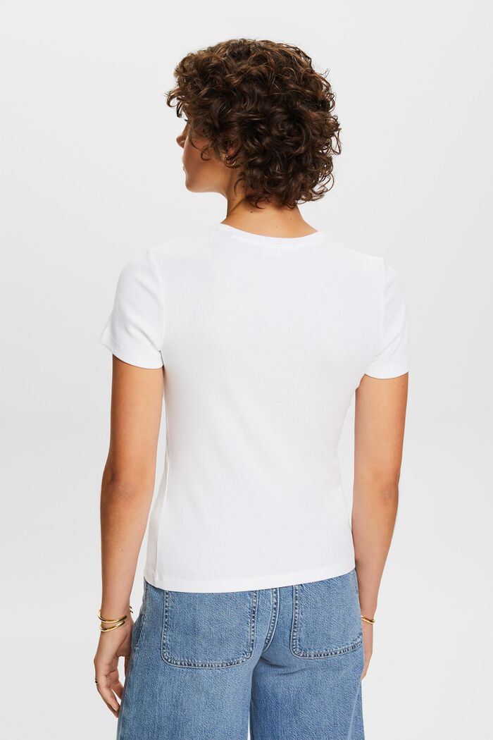 T-shirt z okrągłym dekoltem z dżerseju z bawełny, WHITE, detail image number 3