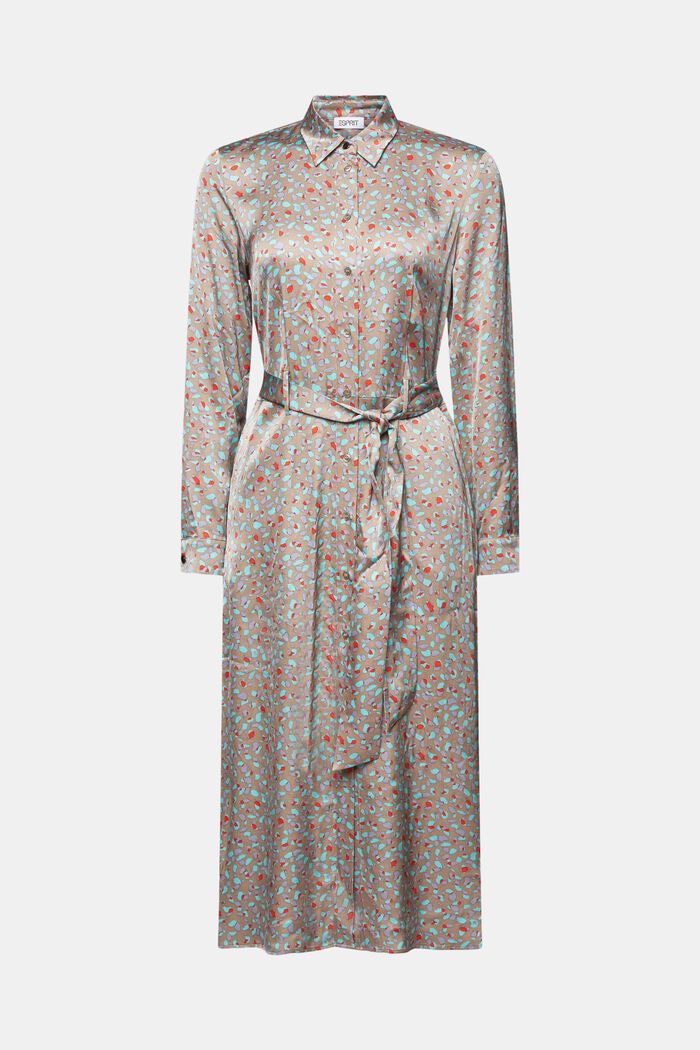 Satynowa sukienka midi z nadrukiem, LIGHT TAUPE, detail image number 7
