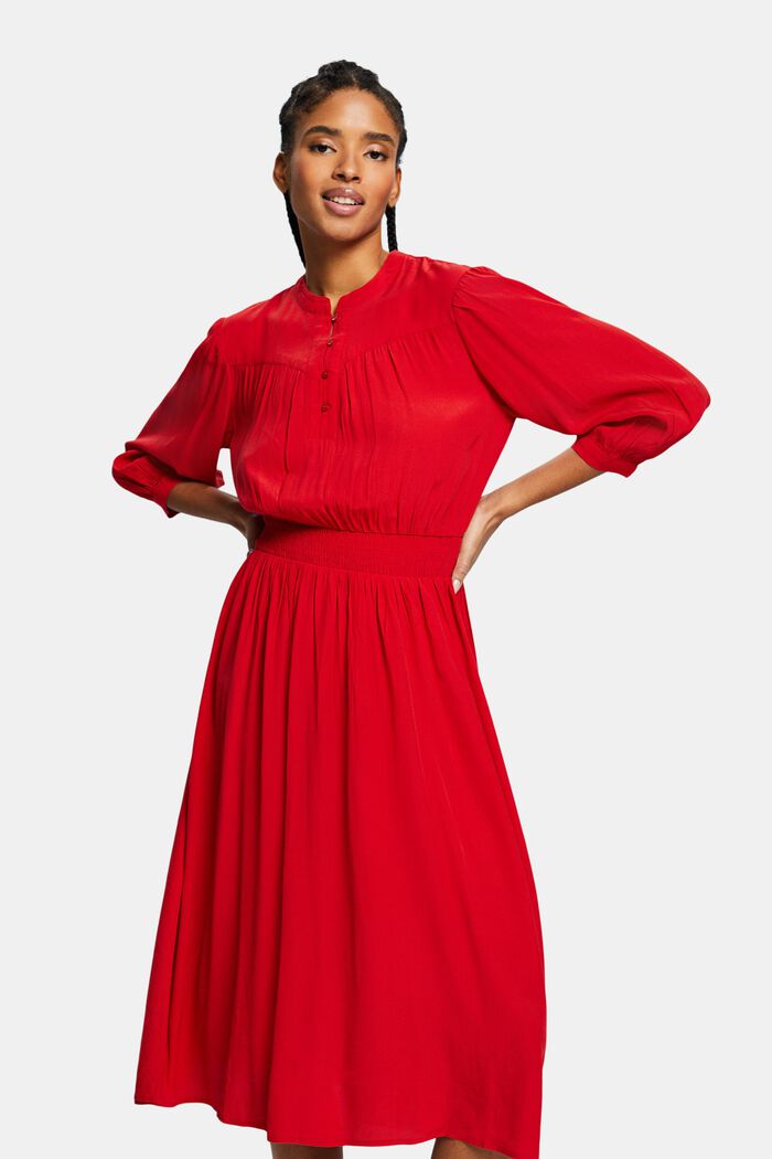 Sukienka midi z krepy z rękawami o dł. 3/4, DARK RED, detail image number 0