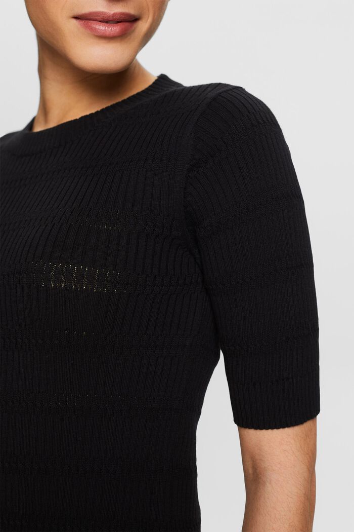 Sweter z krótkim rękawem z dzianiny, BLACK, detail image number 2