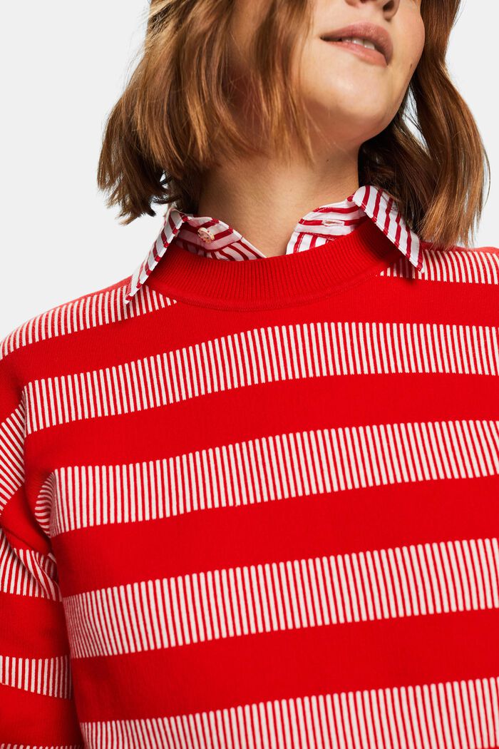 Żakardowy sweter z okrągłym dekoltem w paski, RED, detail image number 3