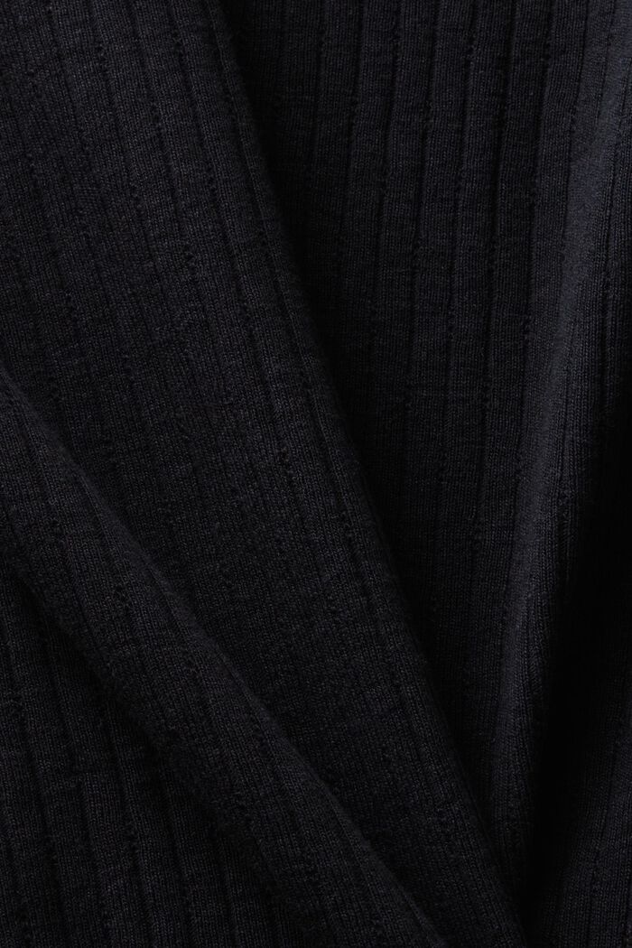 Bluzka pointelle z dekoltem w serek, BLACK, detail image number 5