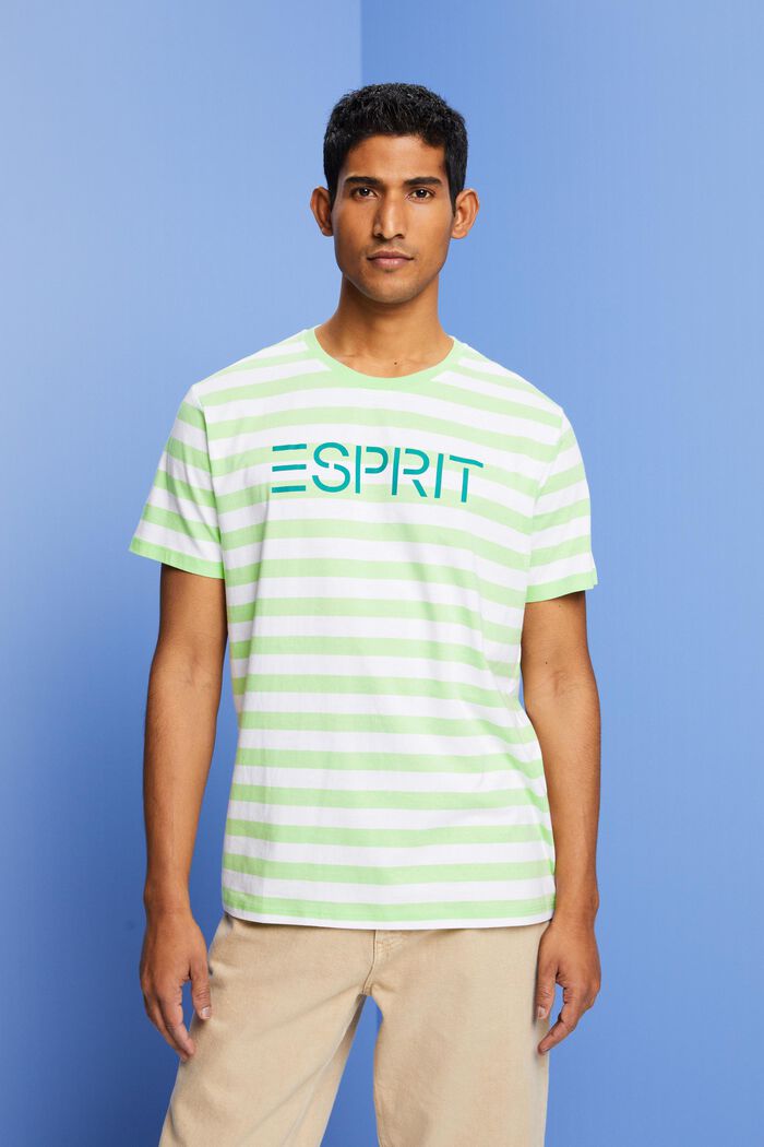 T-shirt w paski z bawełny, CITRUS GREEN, detail image number 0