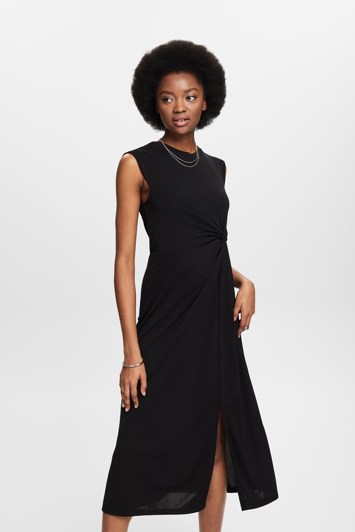 Sukienka midi z krepy z wiązaniem, BLACK, detail image number 0