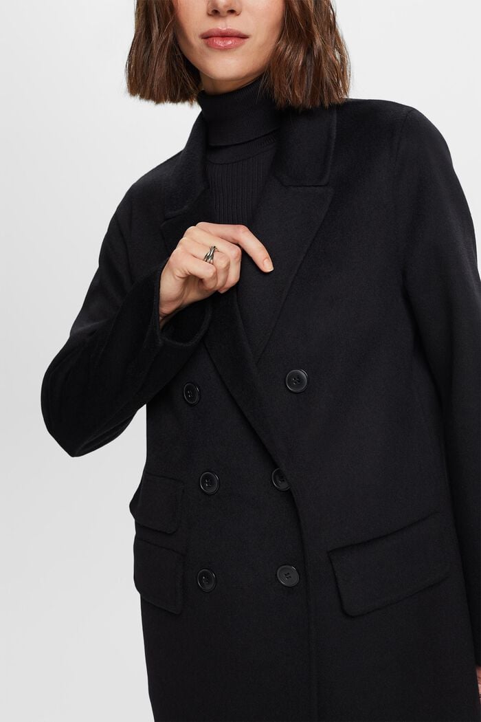 Dwurzędowy płaszcz z mieszanki wełnianej, BLACK, detail image number 2