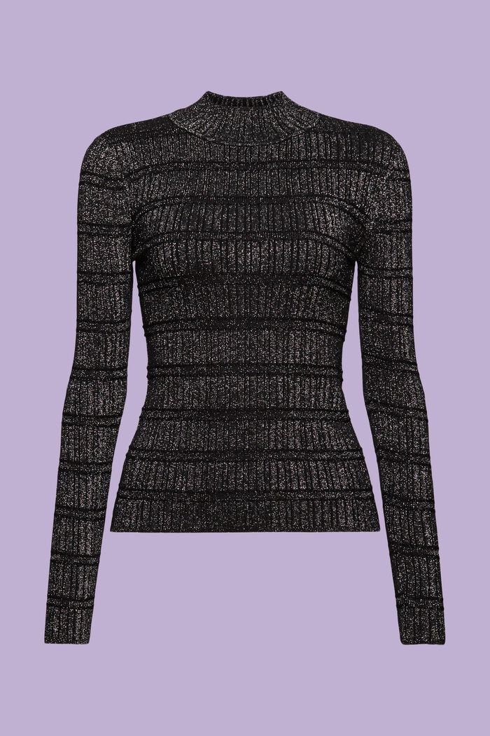 Połyskujący sweter z półgolfem, LENZING™ ECOVERO™, BLACK, detail image number 6