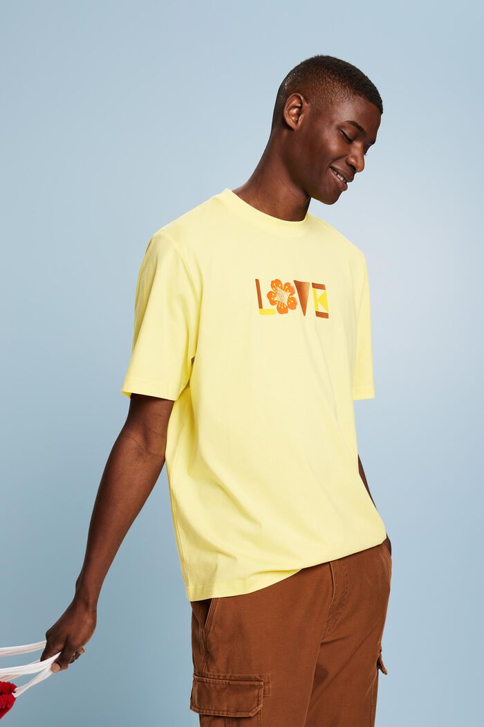 T-shirt z nadrukiem z bawełny pima, unisex, PASTEL YELLOW, detail image number 0