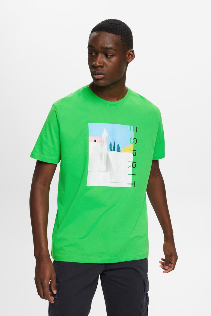 Bawełniany t-shirt z nadrukiem na przodzie, GREEN, detail image number 0