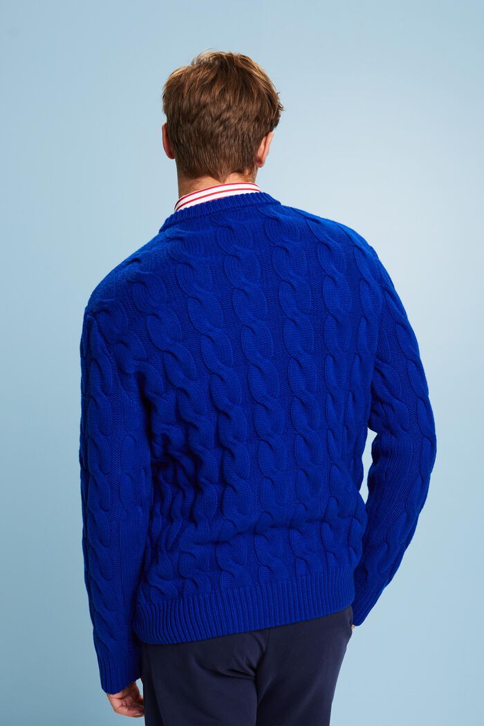 Wełniany sweter z dzianiny w warkocze, DARK BLUE, detail image number 2
