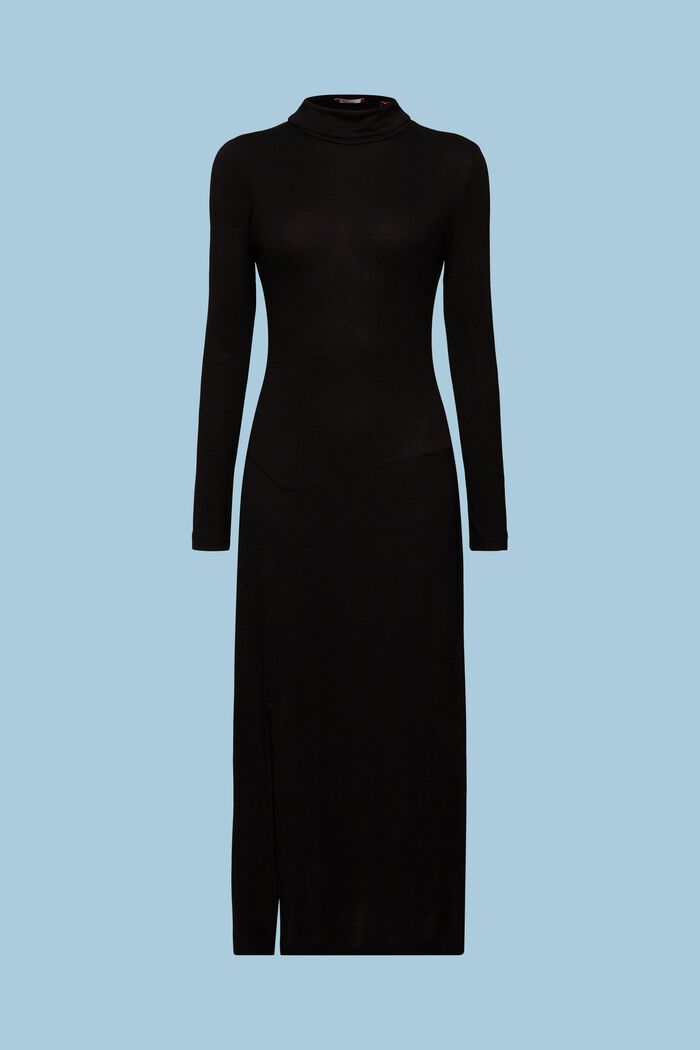 Dzianinowa sukienka maxi z półgolfem, BLACK, detail image number 7