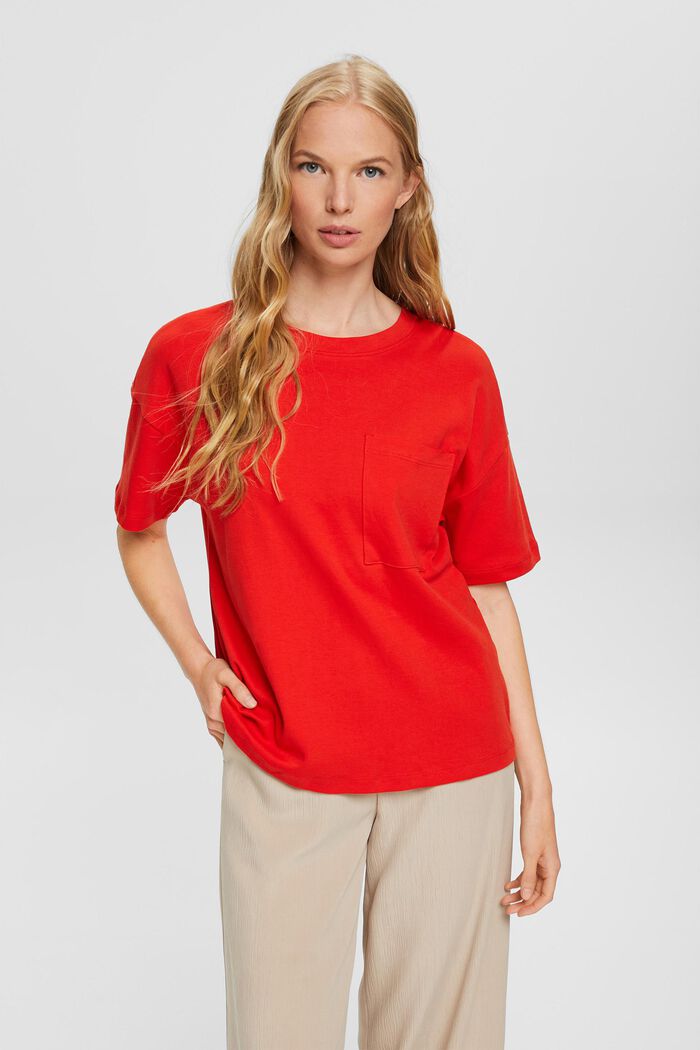 T-shirt z kieszonką na piersi, ORANGE RED, detail image number 1