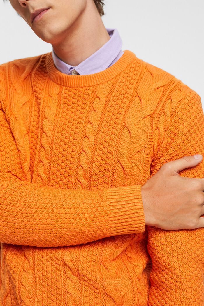 Sweter z warkoczowym wzorem, GOLDEN ORANGE, detail image number 0