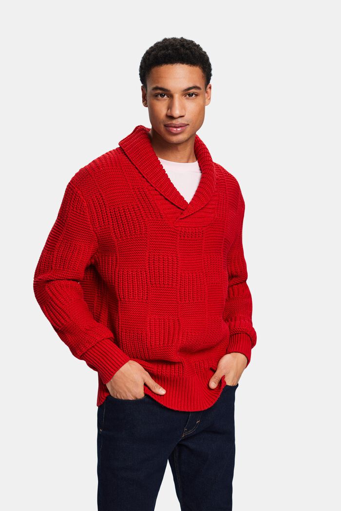 Sweter z kołnierzem szalowym z grubej dzianiny, DARK RED, detail image number 0