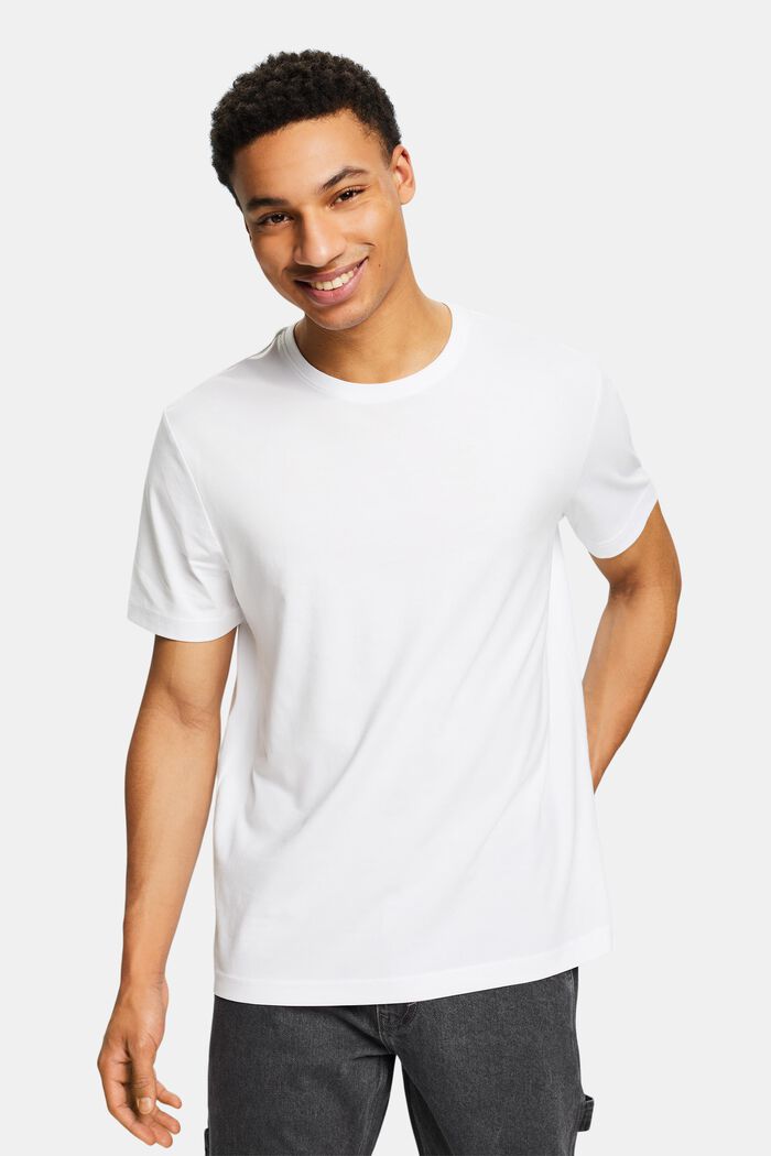 T-shirt z okrągłym dekoltem z jerseyu z bawełny, WHITE, detail image number 0