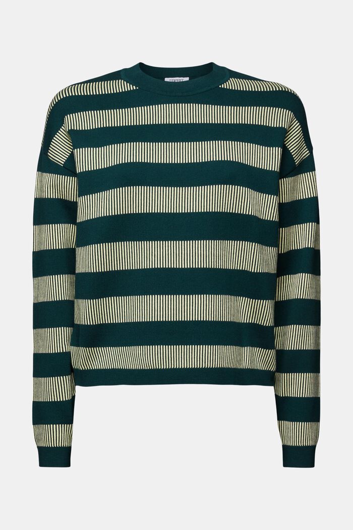 Żakardowy sweter z okrągłym dekoltem w paski, DARK TEAL GREEN, detail image number 6