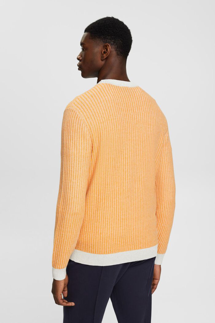 Dwukolorowy sweter z prążkowanej dzianiny, LIGHT ORANGE, detail image number 3