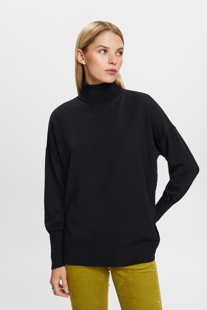 Oversizowy wełniany sweter z półgolfem, BLACK, detail image number 2