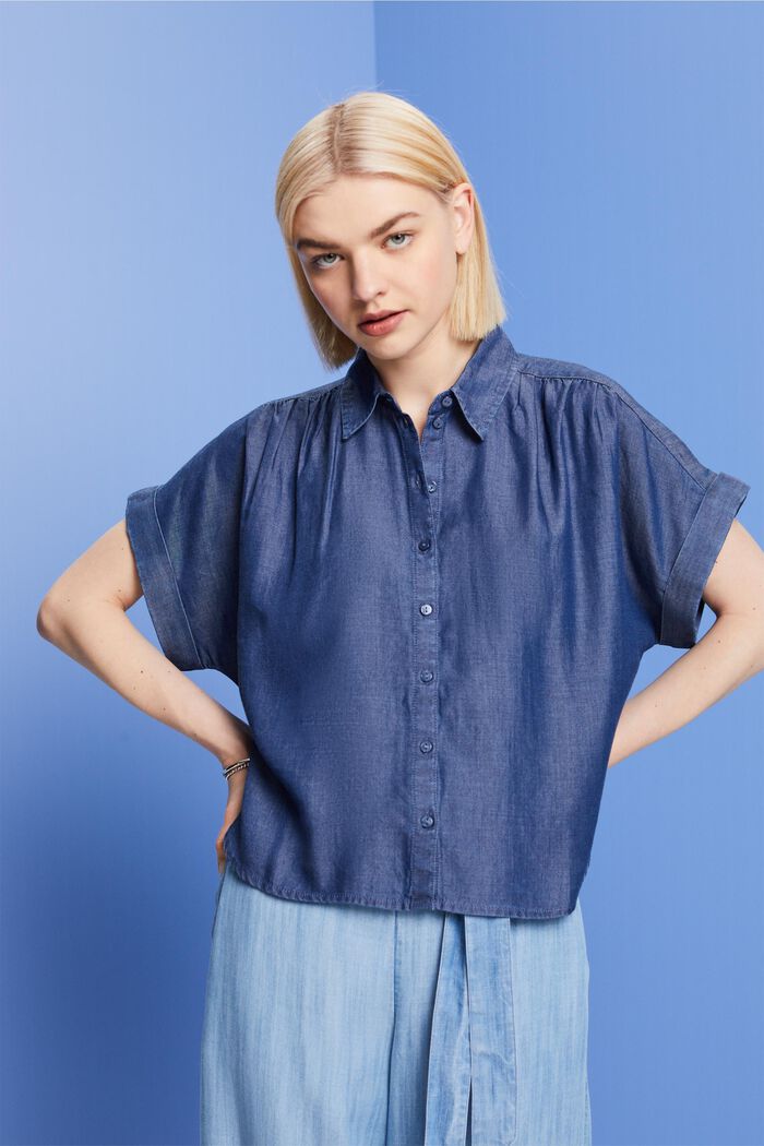 Oversizowa bluzka koszulowa, TENCEL™, BLUE DARK WASHED, detail image number 0