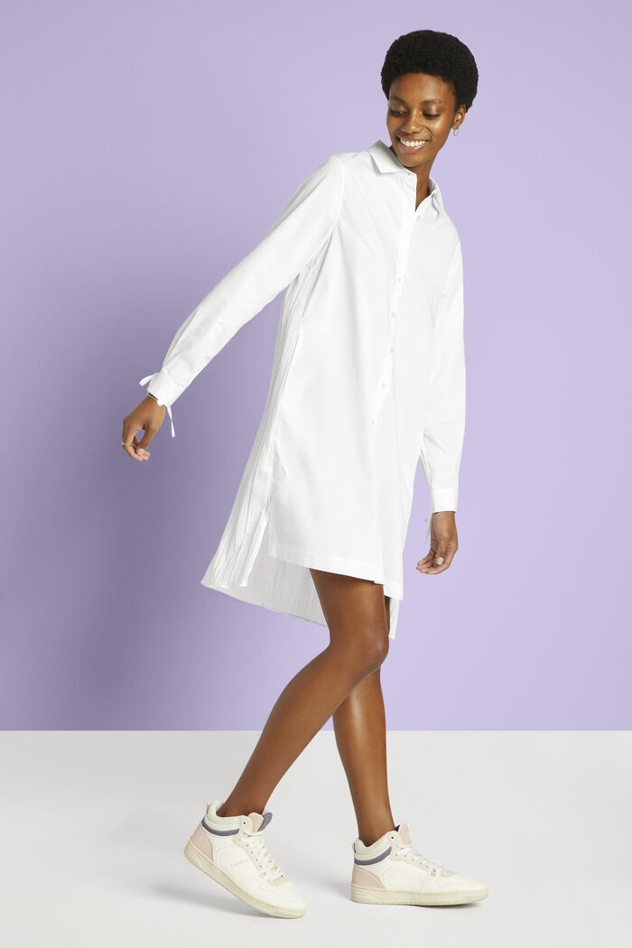 Marszczona sukienka koszulowa midi, WHITE, detail image number 0