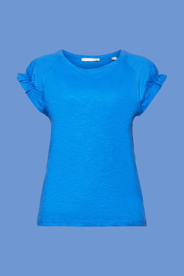 T-shirt z falbaniastymi rękawami, 100% bawełna, BRIGHT BLUE, detail image number 5