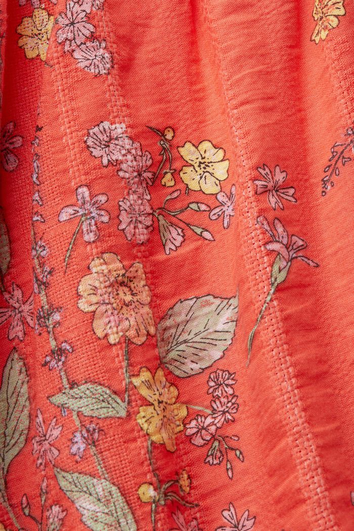 Bawełniana sukienka do kolan z kwiatowym nadrukiem, CORAL ORANGE, detail image number 5