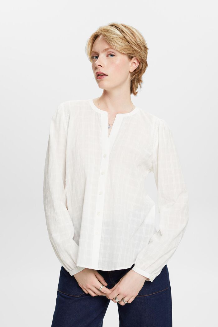 Fakturowana bluzka z bawełny, OFF WHITE, detail image number 1