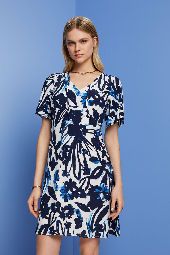 Wzorzysta sukienka mini, LENZING™ ECOVERO™, DARK BLUE, detail image number 0