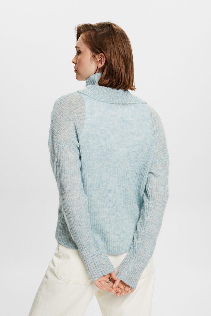 Sweter z półgolfem z wzorem w warkocze, LIGHT AQUA GREEN, detail image number 3