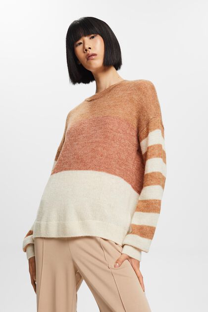Sweter w kolorowe pasy, mieszanka wełniana