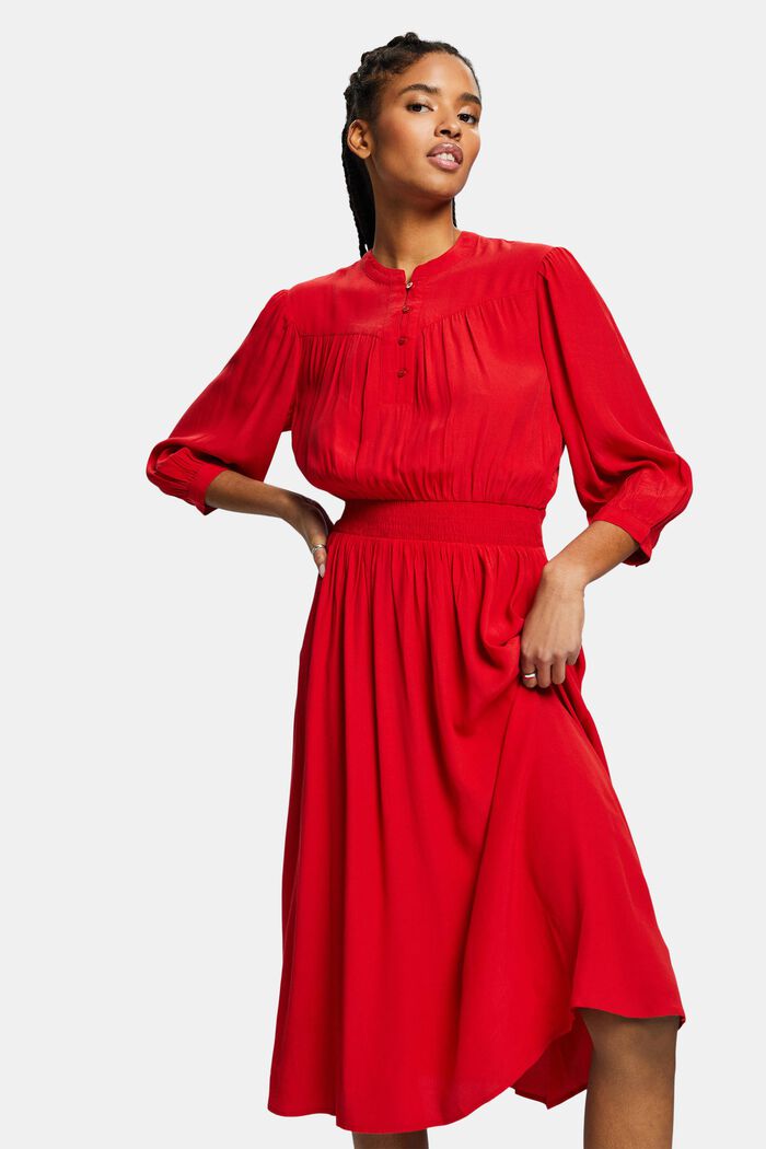 Sukienka midi z krepy z rękawami o dł. 3/4, DARK RED, detail image number 4