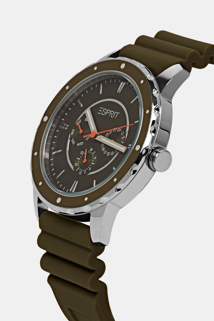 Zegarek ze stali szlachetnej z gumowym paskiem, SILVER, detail image number 1