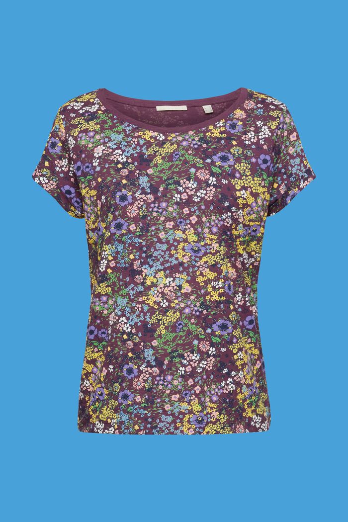 Bawełniany T-shirt z kwiatowym nadrukiem, DARK PURPLE, detail image number 5