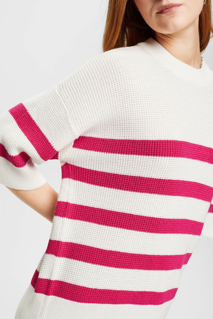 Pasiasty sweter z dzianiny ze skróconymi rękawami, OFF WHITE, detail image number 2