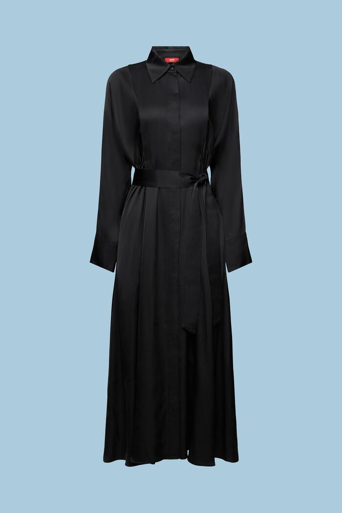 Satynowa sukienka z paskiem, BLACK, detail image number 5