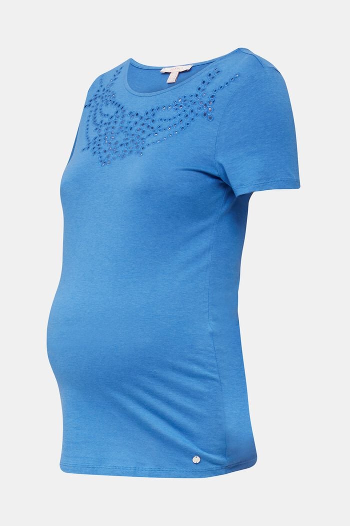 Koszulka z ażurowym haftem, GREY BLUE, detail image number 0