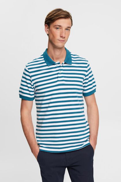 Koszulka polo w paski, slim fit, PETROL BLUE, overview