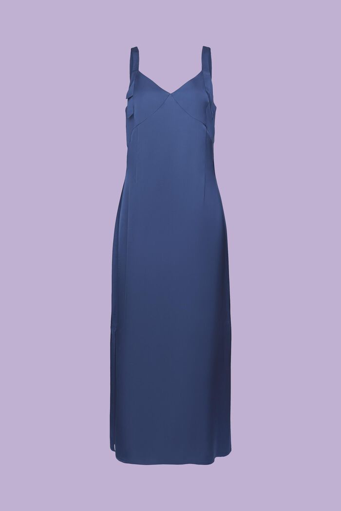 Sukienka midi na ramiączkach z satyny, GREY BLUE, detail image number 7