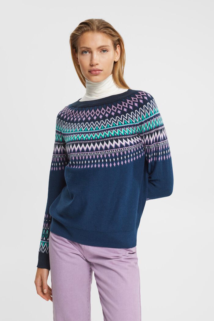 Żakardowy sweter, PETROL BLUE, detail image number 0