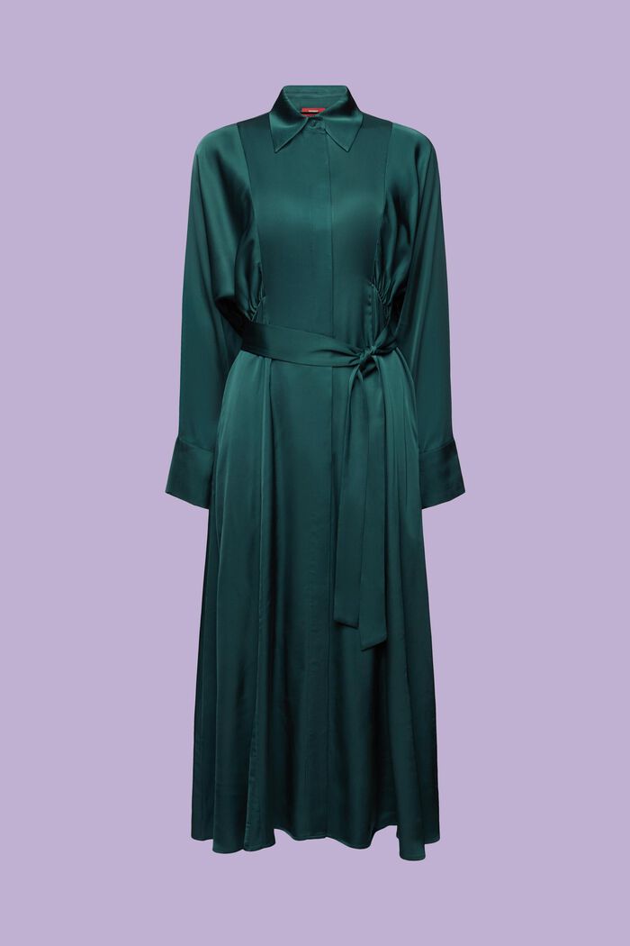 Satynowa sukienka z paskiem, EMERALD GREEN, detail image number 6