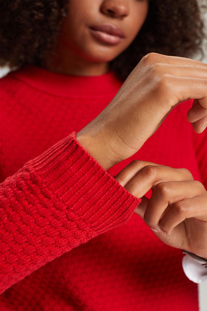 Fakturowany sweter z dzianiny, mieszanka z bawełną, DARK RED, detail image number 2