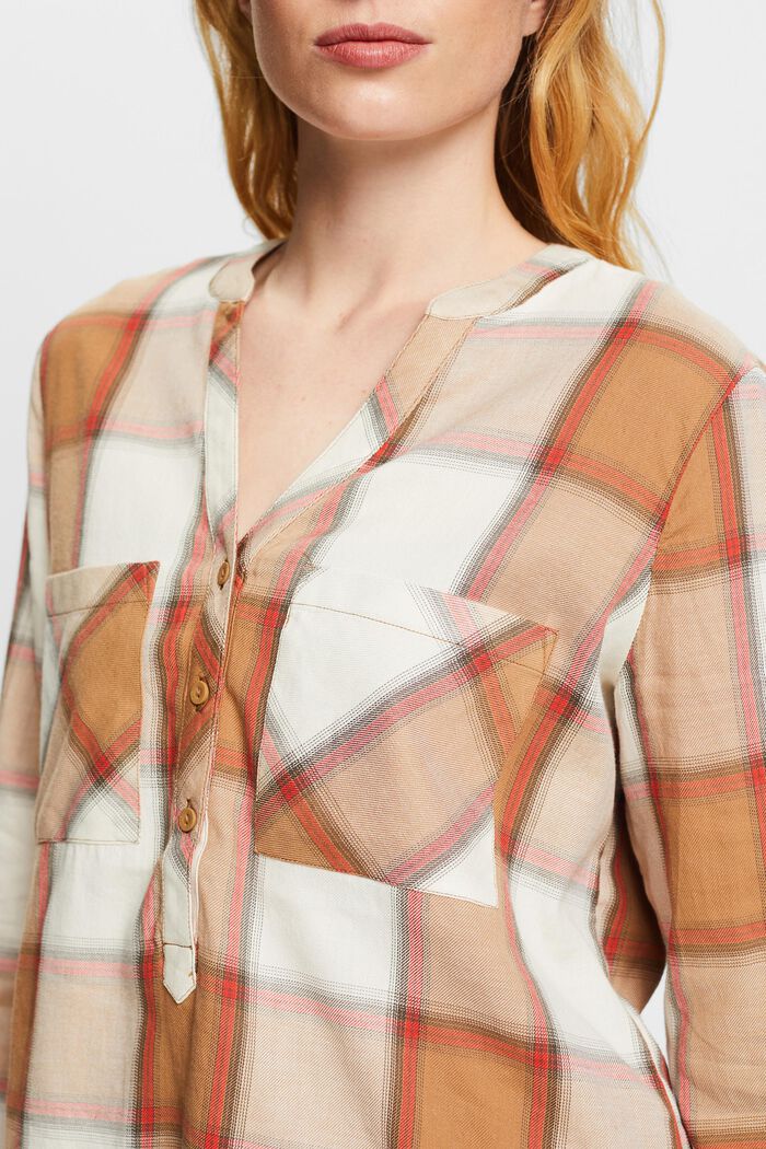 Bawełniana bluzka w kratę, LIGHT TAUPE, detail image number 3