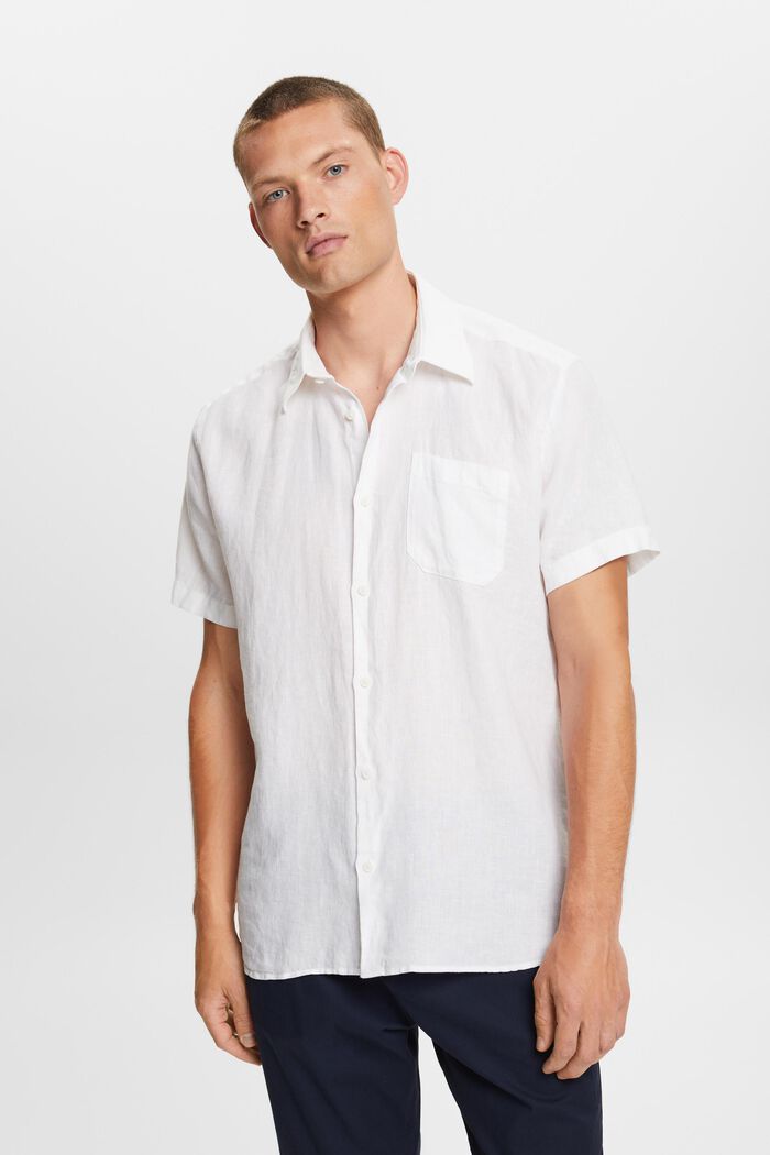 Lniana koszula z krótkim rękawem, WHITE, detail image number 0